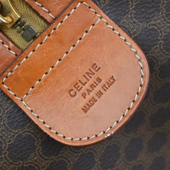 CELINE Logo Macadam Pattern Travel Hand Bag PVC Leather Brown GHW Italy - Picture 10 of 14